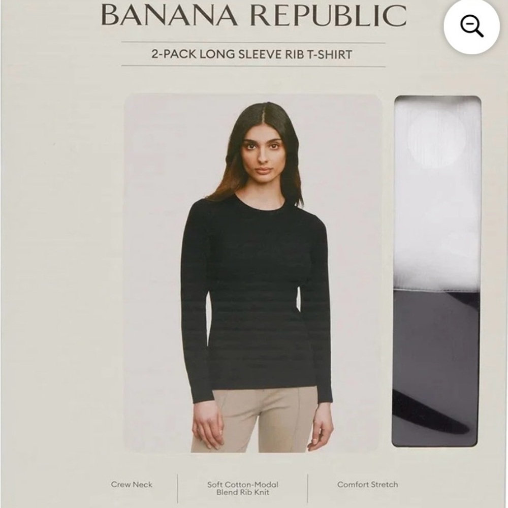 Banana Republic 2-Pack Long Sleeve Rib Crewneck Tee — Black & White